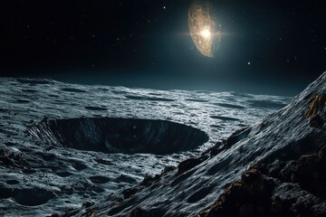 Wall Mural - Moon surface with cratering and star illumination