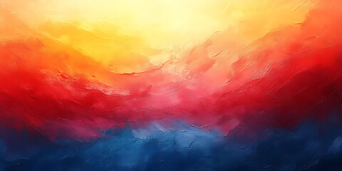 Poster - Abstract oil painting with vibrant colors blending from yellow orange red and blue creating a stunning artistic backdrop