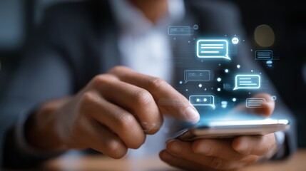 Poster - Man using smartphone with message icons for business communication