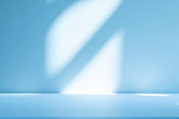 Leinwandbilder - Wall interior background, studio and backdrops show products. with soft light shadow from window color blue and white. background for text insertion and presentation of product	