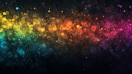 Poster - Abstract rainbow bokeh lights on dark background sparkling festive celebration backdrop for presentations and creative projects