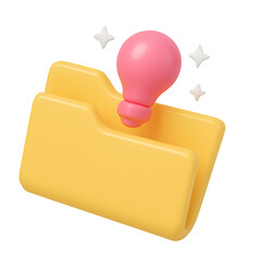 Poster - Modern 3D yellow folder icon with pink pin and sparkles on a transparent background for business technology applications and designs