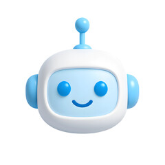 Poster - 3D cute blue and white robot icon with a smiling face on a transparent background ideal for business and technology applications