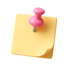 Poster - Bright yellow sticky note with pink pushpin on transparent background ideal for business and technology themes