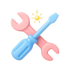 Poster - Creative design of a 3D wrench and screwdriver icon representing business and technology innovation on a transparent background