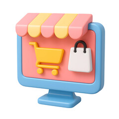 Poster - Modern 3D e-commerce icon with a shopping cart and bag set against a transparent background for technology and business applications