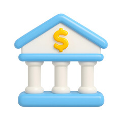 Poster - Modern 3D monetary building icon illustrating financial stability with a transparent background for business and technology applications