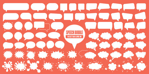 Poster - Speech bubble set blank comic balloon empty dialogue cloud cartoon shape vector illustration creative design isolated on red background playful expressive communication