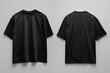 © Andini - black t shirt front and back view, isolated on light grey background. Ready for your mock up design template
