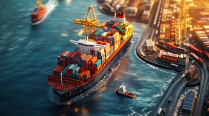 Poster - Container ship navigating a busy port