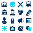 © Risky - Creative Arts and Design Icon Set  A Collection of Blue and Dark Blue Glyph Icons Representing