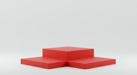 Poster - 3D render of red product display podium, a geometric abstract stage for product presentation, isolated against a white background, studio shot.