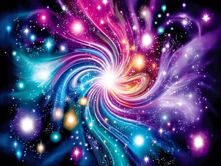Poster - Abstract Colorful Galaxy Background with Swirling Lights and Stars