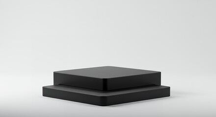 Poster - Minimalist black product display podium on a white background, perfect for showcasing goods, emphasizing simplicity and elegance, and highlighting items.