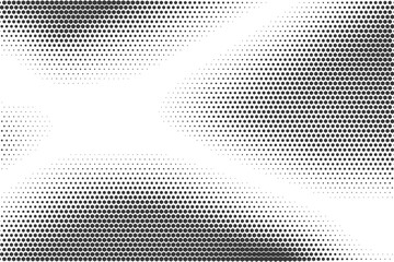 Poster - Hexagon pattern background with halftone honeycomb gradient. Abstract textured rays of light and mirror reflection with fade gradation. Simple digital 80s dotted backdrop.
