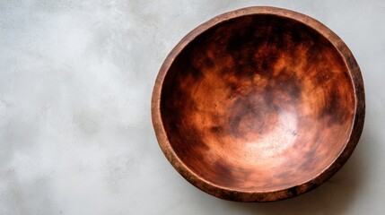 Poster - Empty rustic clay bowl captures attention with its earthy tones against a clean white background, highlighting the essence of mindful eating and simplicity