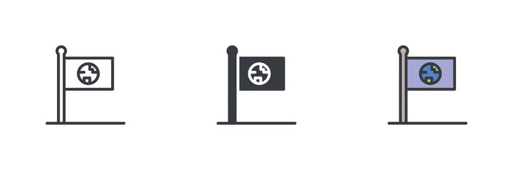 Poster - Flag with a globe different style icon set