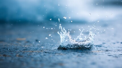Leinwandbilder - Water droplets splash energetically against a blurred background, showcasing their dynamic movement and purity, with ample space for text on the right