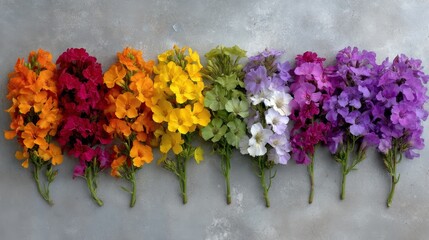 Poster - A heart-shaped formation of fresh blooms in various colors is symmetrically arranged against a lightly textured background, offering a vibrant display of nature's beauty