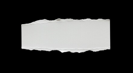 Poster - Close-up of a torn white paper strip with rough edges isolated against a black background, perfect for textures and design elements, copy space available