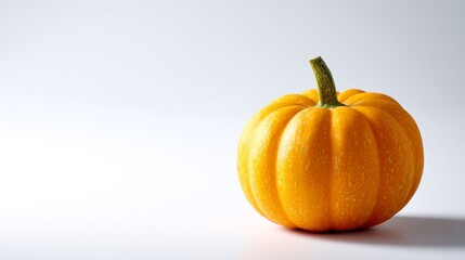 Aufkleber - Single round orange pumpkin with a textured surface and shadows sits on a pure white background, making it ideal for autumn-themed decorations and seasonal events