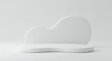 Poster - Minimalist white product display with a curved platform and backdrop, perfect for showcasing products, modern studio setup with soft lighting.