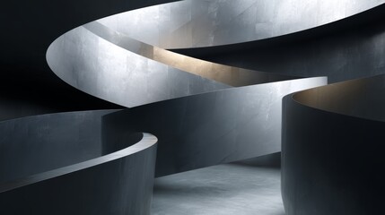 Leinwandbilder - A striking minimalist sculpture features interwoven spiral segments with smooth curves and inner shadows, highlighting artistic expression in varying gray tones