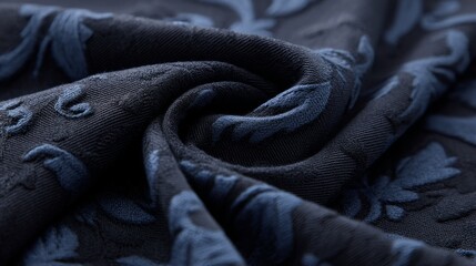 Poster - Finely woven damask fabric reveals ornate floral and swirl designs. The elegant flow and soft shadows enhance the rich texture and intricate details of the material