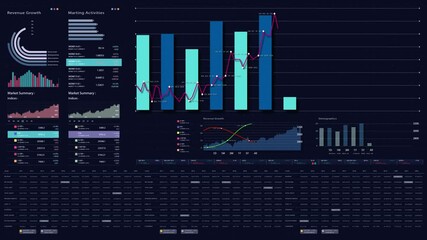 Leinwandbilder - Dynamic data visuals for business info graphics, animated charts, and data-driven insights for a business meeting mock-up. Explore the world of trading, stock exchanges, and crypto