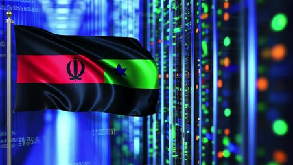 Poster - Libya's flag in a digital data center symbolizes technology and national identity, flag of libya and digital data processing over computer servers