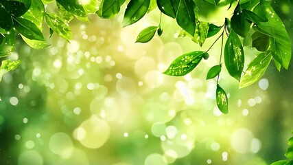 Poster - Bokeh background with green leaves creating a soft, vibrant nature atmosphere, abstract nature bokeh background