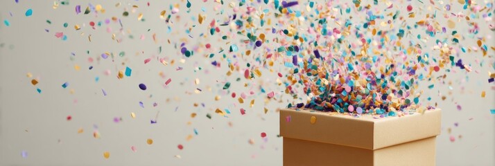 Poster - Colorful Confetti Bursts From a Gift Box, Creating a Vibrant Celebration Moment