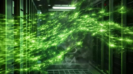 Poster - Cybersecurity and cyberwar concept showcasing energy flow in a modern data center environment, Cybersecurity, cyberwar concept Energy flows from protected server CGI