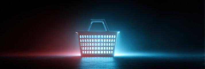 Poster - Supermarket Basket Icon Illuminated in Glowing Effect With a Bright and Empty Light Zone for Visual Emphasis