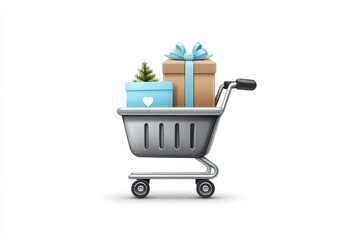 Poster - A minimalist shopping cart icon with one product floating above a clean UI