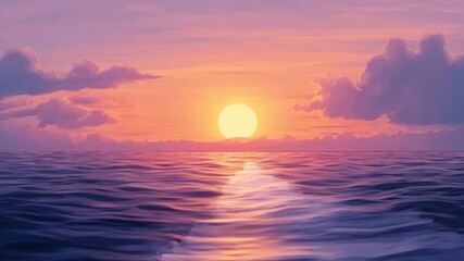 Poster - Gorgeous ocean sunset with vibrant colors illuminating the sky and reflecting on calm waters, Establishing shot of a gorgeous Ocean Sunset