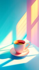 Poster - Pastel Pink Cup of Coffee in Sunlight