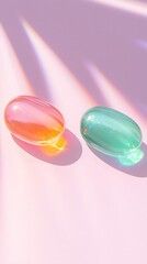Poster - Pastel Plastic Shapes on White Background with Light Effects