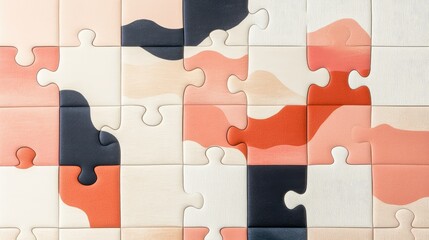 Poster - Minimalist puzzle connection in artistic mix of terracotta, navy, and sandy tones