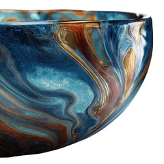 Poster - Abstract blue gold swirl marble texture bowl design art fluid color image on transparent background
