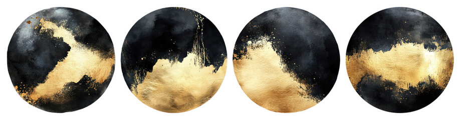 Poster - png black and gold watercolor sphere art illustration astronomy., transparent background