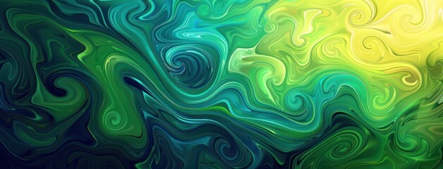 Poster - Green and blue swirls with swirling lines on a green background, swirling patterns in the psychedelic art style with vibrant colors abstract.