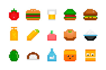 Aufkleber - Collection set of pixelated food icons isolated on white background