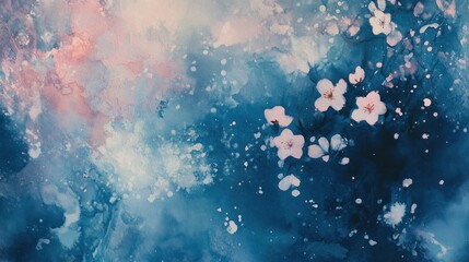 Wall Mural - abstract watercolor blossoms, night sky floral