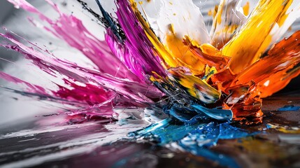 Fototapete - Dynamic color explosion art event studio abstract painting creative space close-up vibrant expression