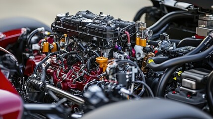 Aufkleber - Mechanical insights close-up technical photography of precision engine components in automotive workshops