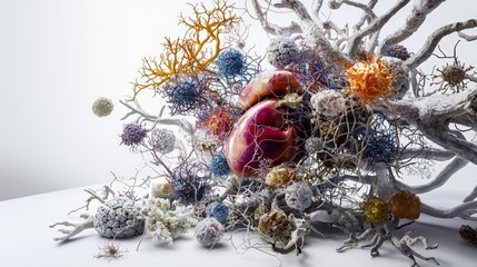 Aufkleber - Biological art installation featuring colorful organic forms studio digital artwork minimalist environment front view