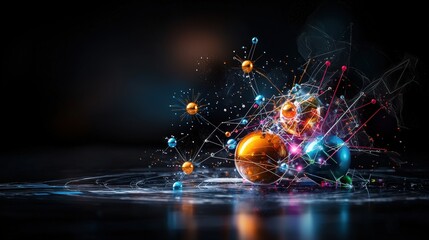 Leinwandbilder - Dynamic molecular interaction visualization digital art abstract dark background close-up science concept