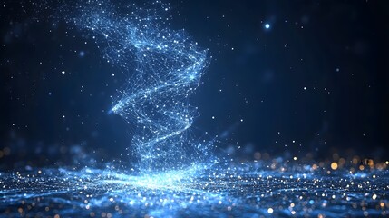 Leinwandbilder - A mesmerizing network of glowing blue nodes and lines intricately connected, emerging from a field of radiant particles. Captivating visual concept. Abstract wireframe in dark blue.
