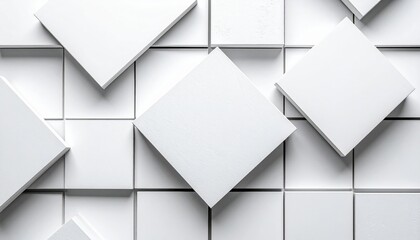 Poster - Abstract white geometric shapes indoor setting digital art minimalist design close-up view modern aesthetics